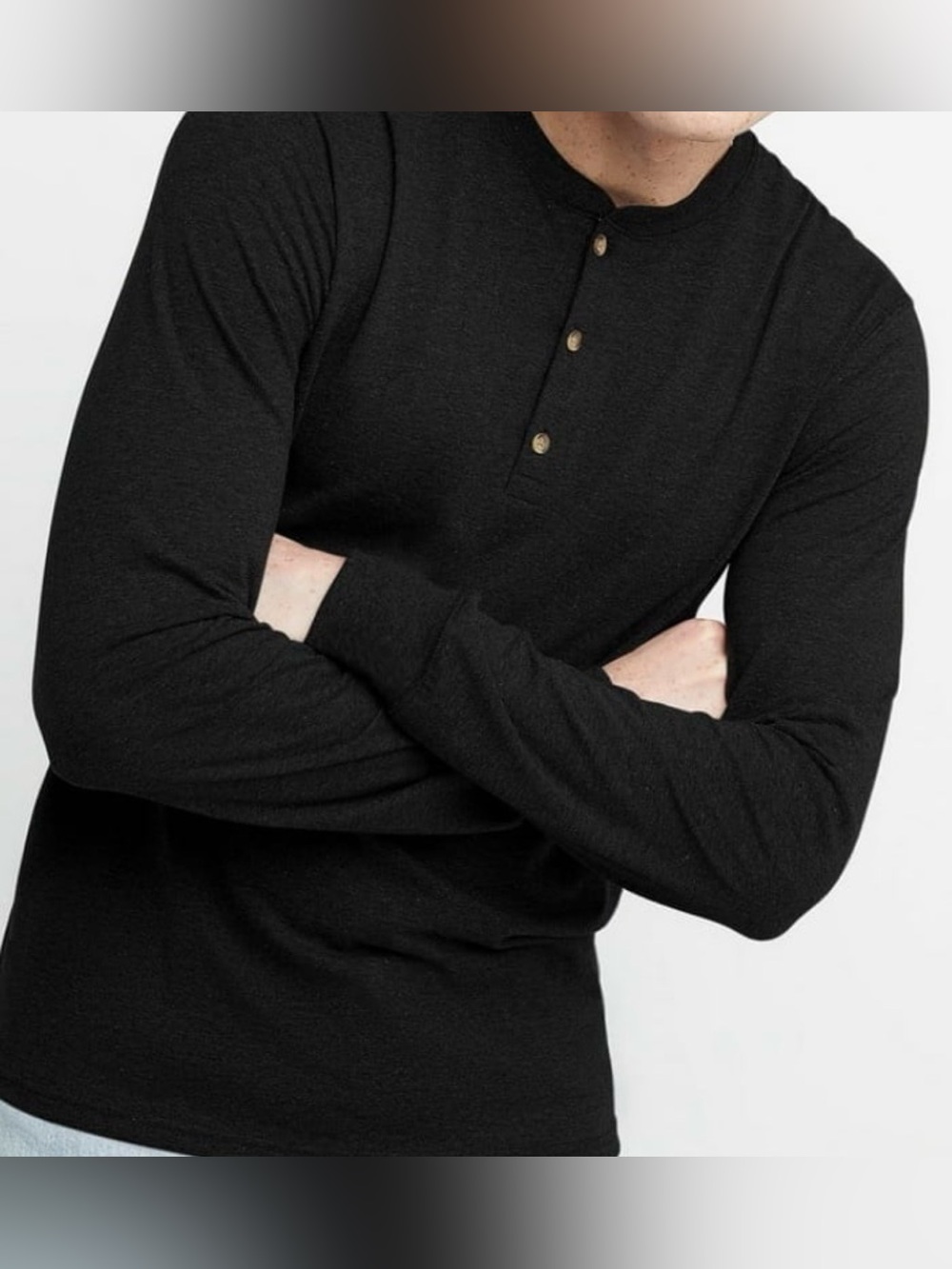 Hanes Originals Men’s Lightweight Long Sleeve Henley Shirt Size 3XL Black NWT